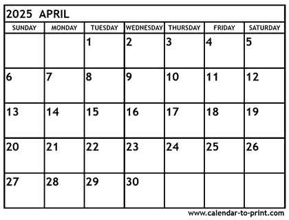 April 2025 calendar