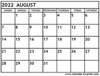 August 2022 calendar