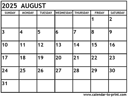 August 2025 calendar