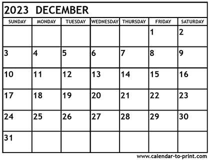 December 2023 calendar