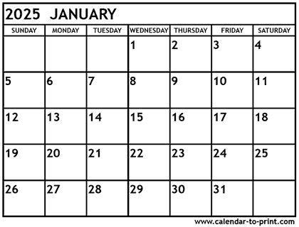 January 2025 calendar