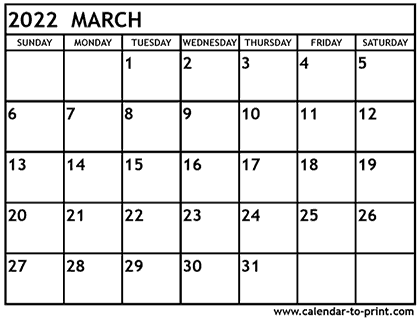 March 2022 calendar