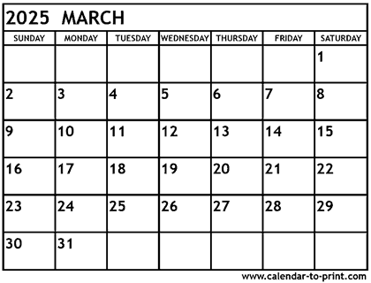 March 2025 calendar