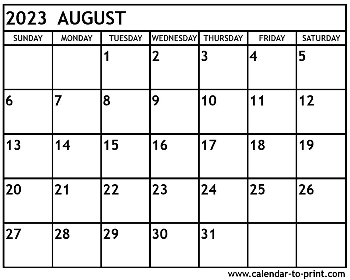 August 2023 Calendar Free Printable Printable World Holiday