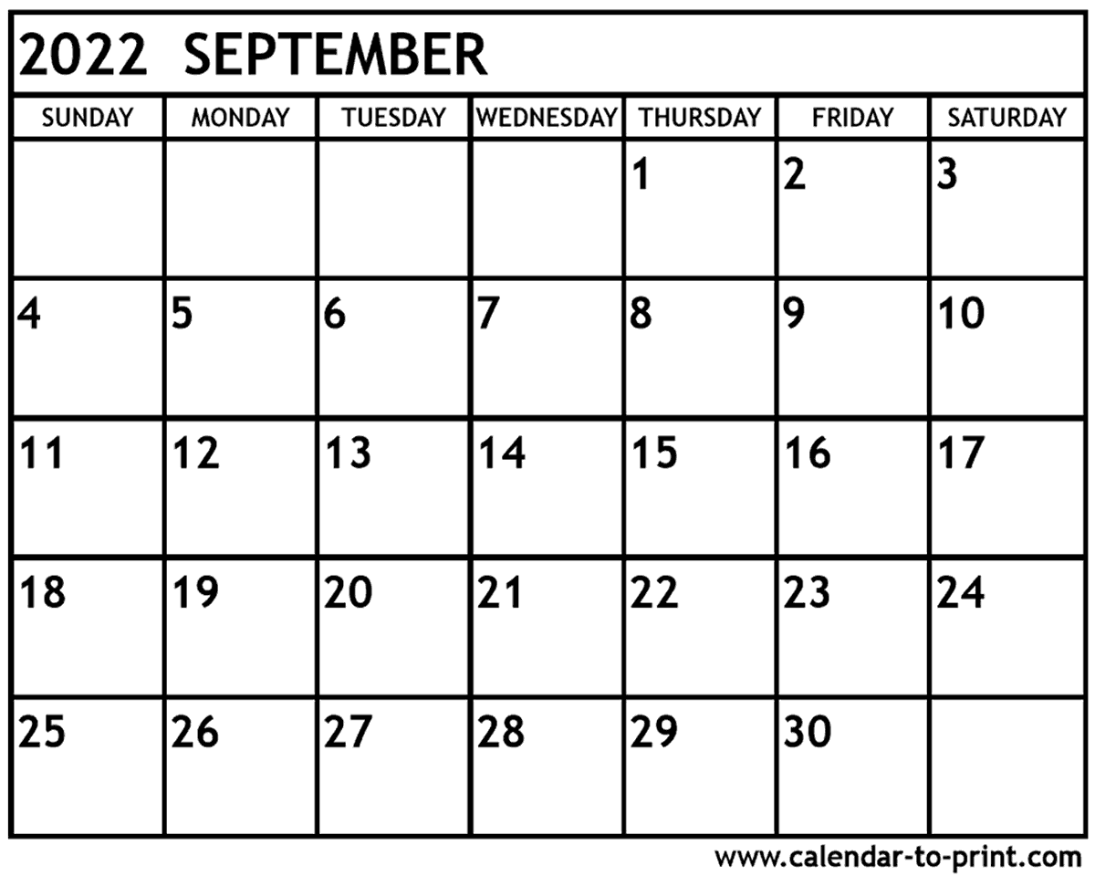 September 2022 Calendar Printable