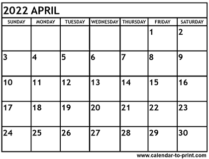 April 2022 calendar