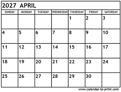 April 2027 calendar