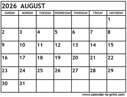 August 2026 calendar