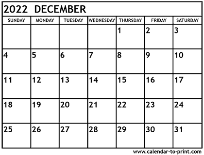 December 2022 calendar