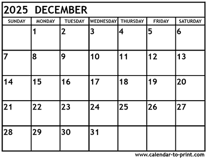 December 2025 calendar
