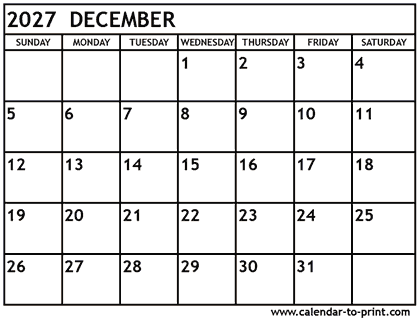 December 2027 calendar