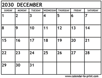 December 2030 calendar