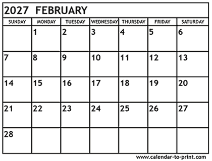 February 2027 calendar