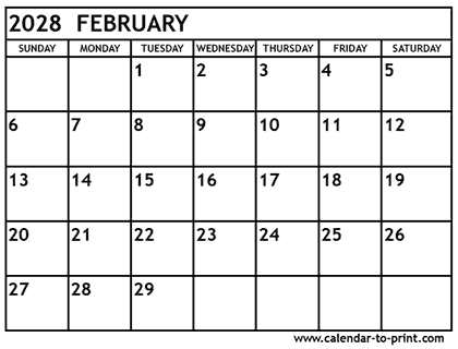 February 2028 calendar