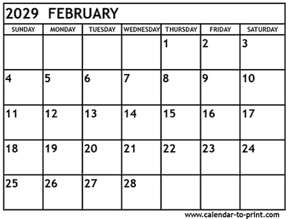 February 2029 calendar