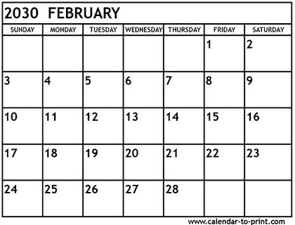 February 2030 calendar