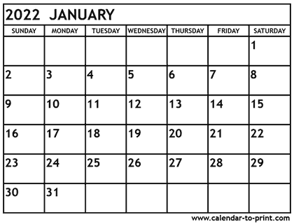 January 2022 calendar