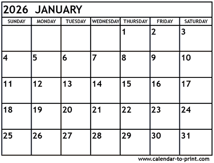 January 2026 calendar
