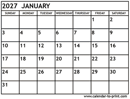 January 2027 calendar