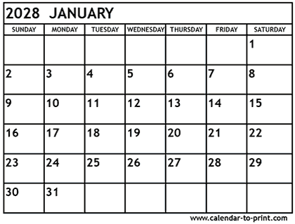 January 2028 calendar