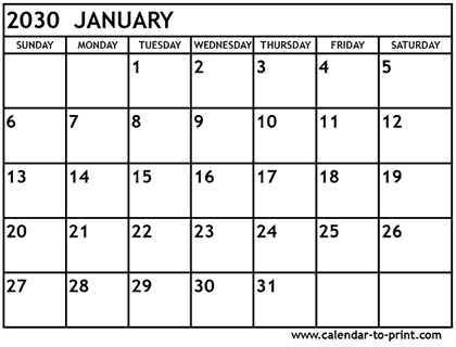 January 2030 calendar