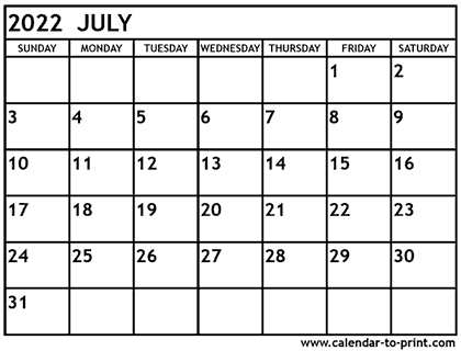 July 2022 calendar