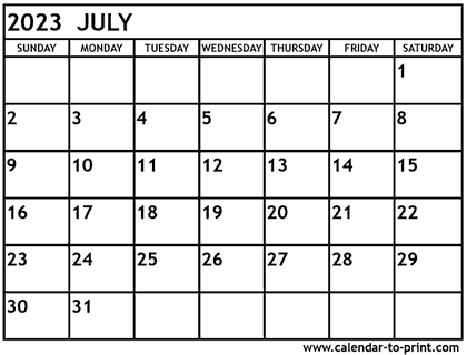 July 2023 calendar