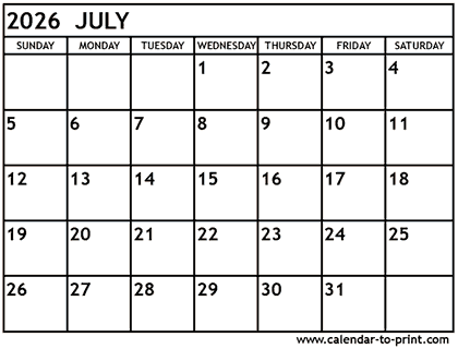 July 2026 calendar