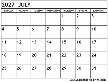 July 2027 calendar