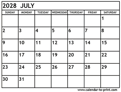 July 2028 calendar