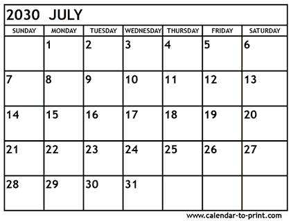 July 2030 calendar