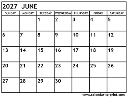 June 2027 calendar