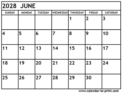 June 2028 calendar