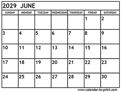 June 2029 calendar
