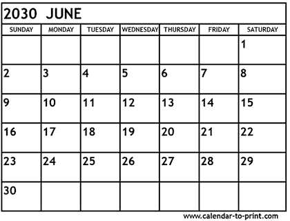 June 2030 calendar