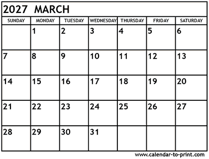 March 2027 calendar