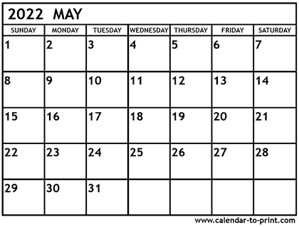 May 2022 calendar