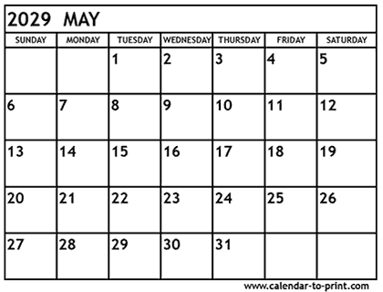 May 2029 calendar