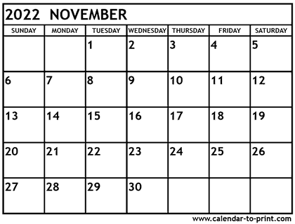 November 2022 calendar