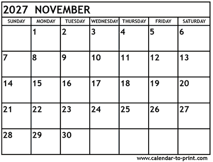 November 2027 calendar