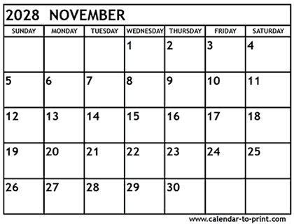 November 2028 calendar