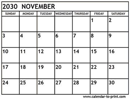 November 2030 calendar