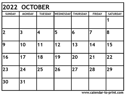 October 2022 calendar