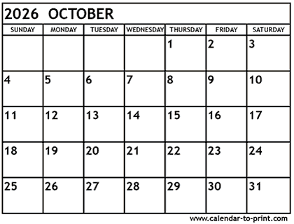 October 2026 calendar