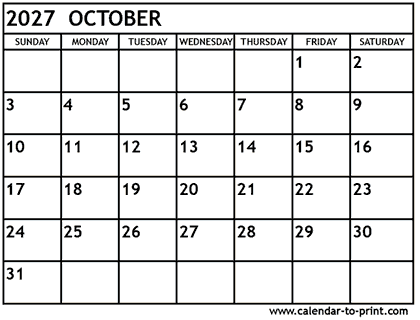 October 2027 calendar