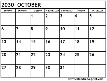 October 2030 calendar