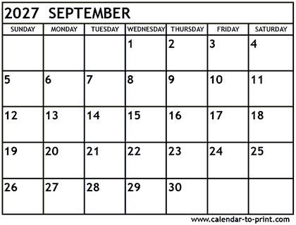 September 2027 calendar