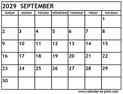 September 2029 calendar