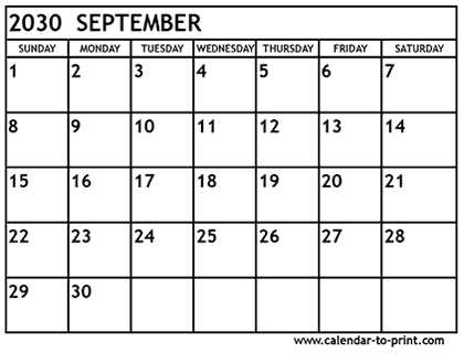 September 2030 calendar