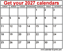 2027 calendar